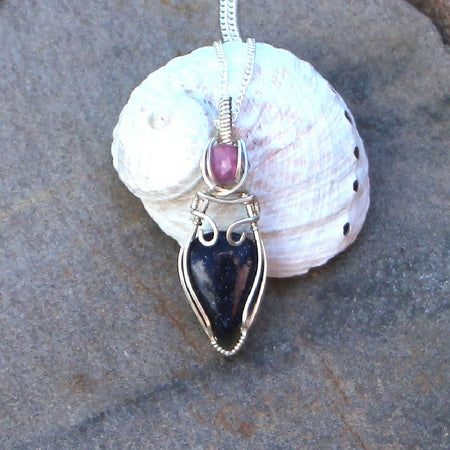 Blue Sandstone with Ruby in Sterling Silver with chain