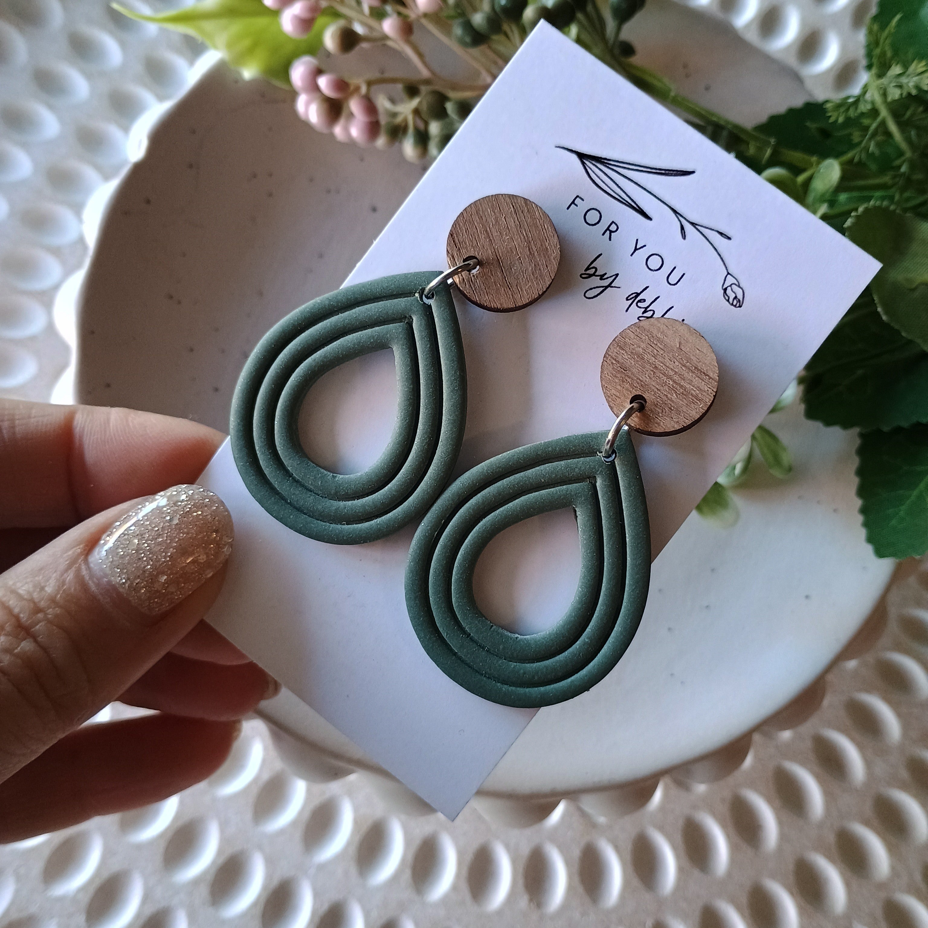 Emmy dangles- olive green and wood earrings