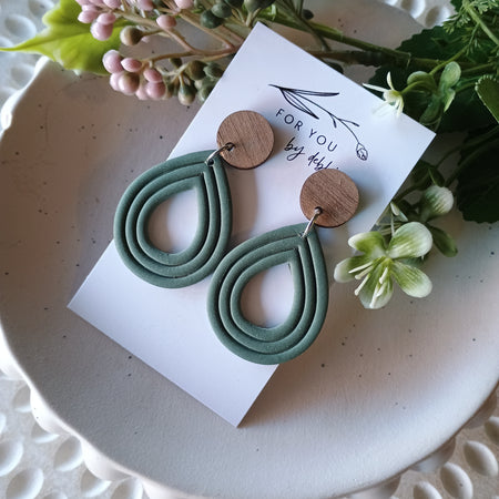 Emmy dangles- olive green and wood earrings