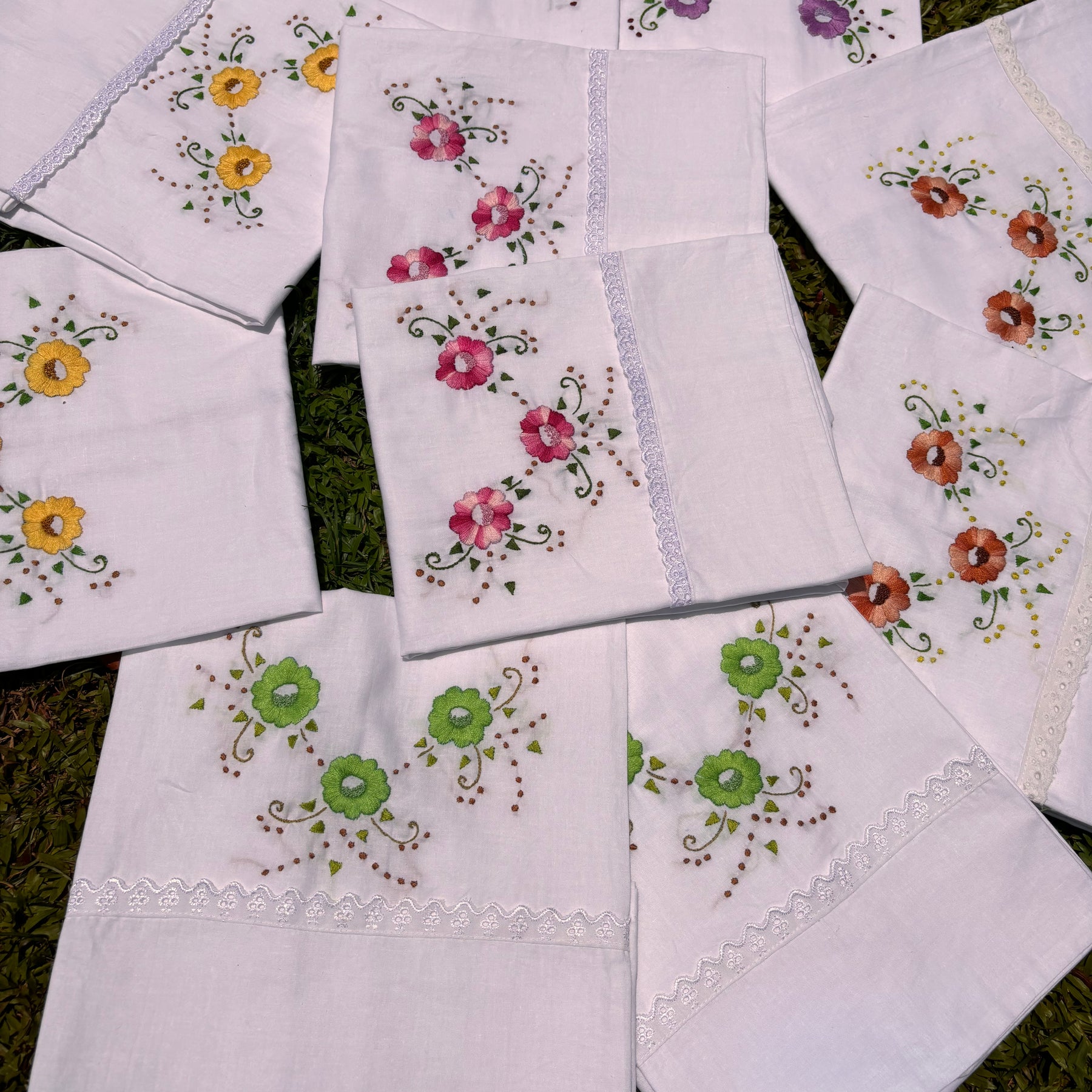Set of 2 Hand Embroidered Pillow / Cushion Covers