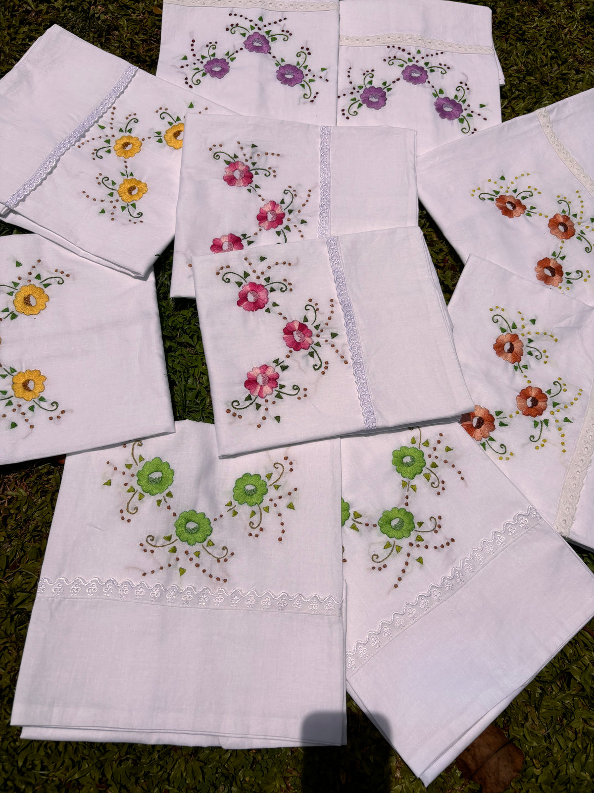 Set of 2 Hand Embroidered Pillow / Cushion Covers