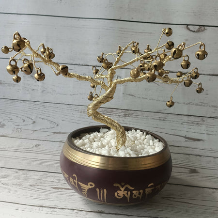 Nepalese Tiger Bell Tree with Singing Bowl Base