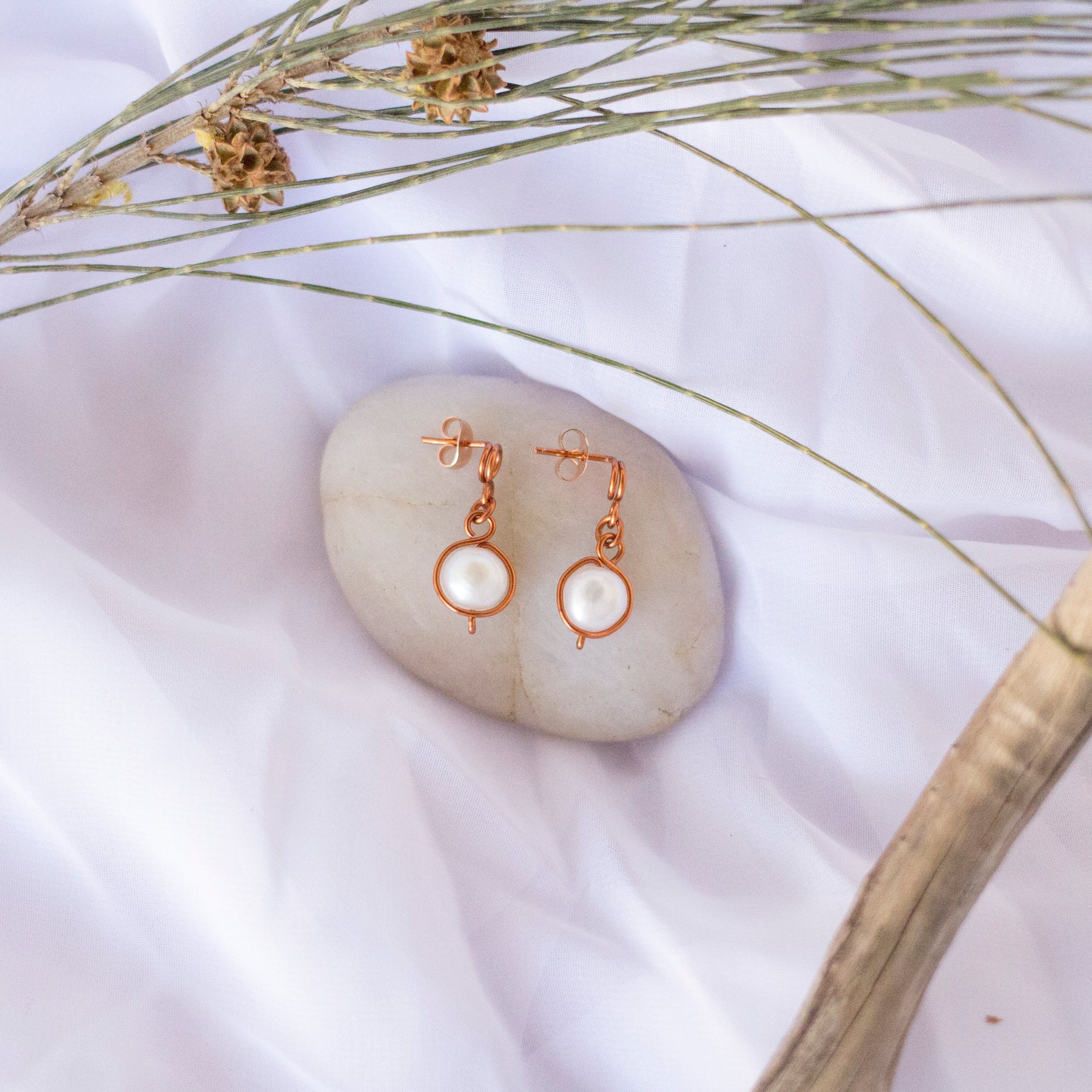 Baroque Pearl Antique Copper Loop Stud Earrings | Dark Copper