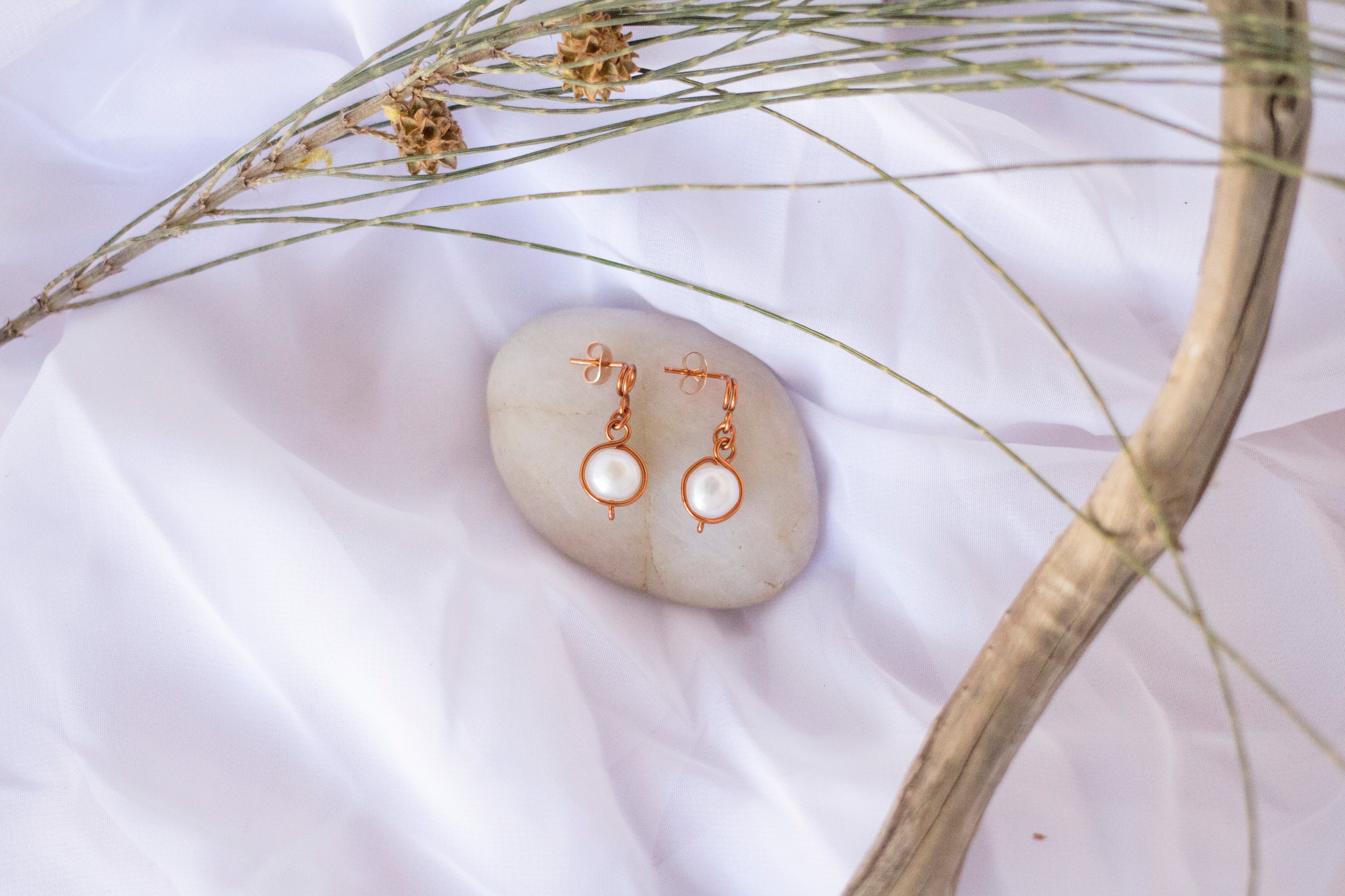 Baroque Pearl Antique Copper Loop Stud Earrings | Dark Copper