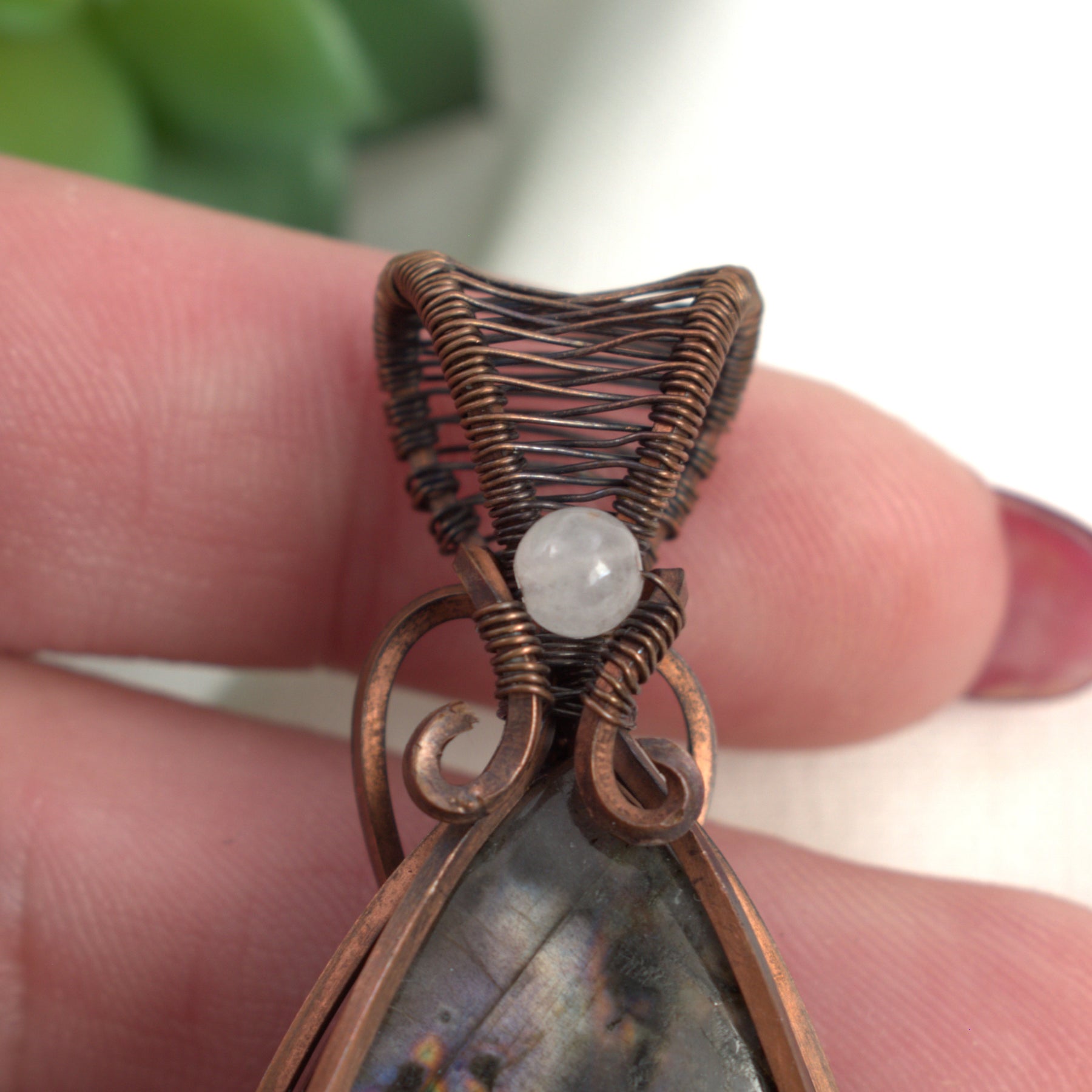 Aurora Nightfall - Multi Labrador Copper Wrapped Pendant