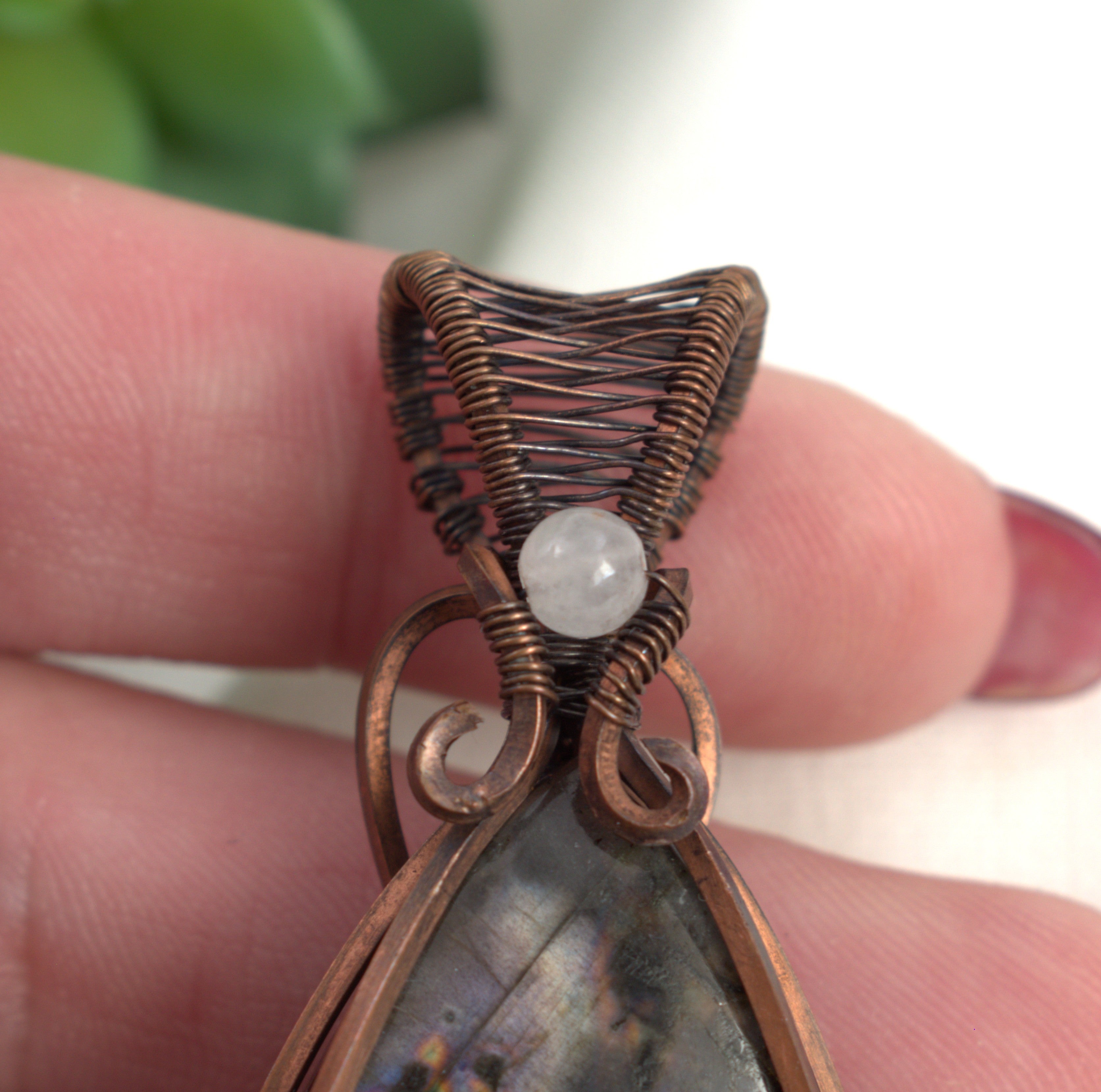 Aurora Nightfall - Multi Labrador Copper Wrapped Pendant