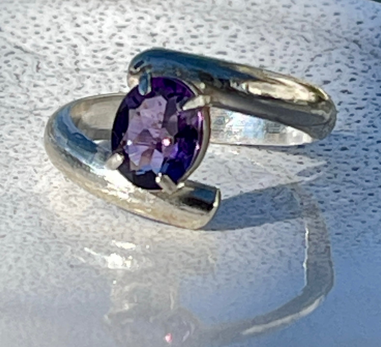 Elegant Amethyst Stirling Silver Ring.