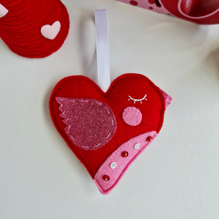 Heart Bird Decoration - Red