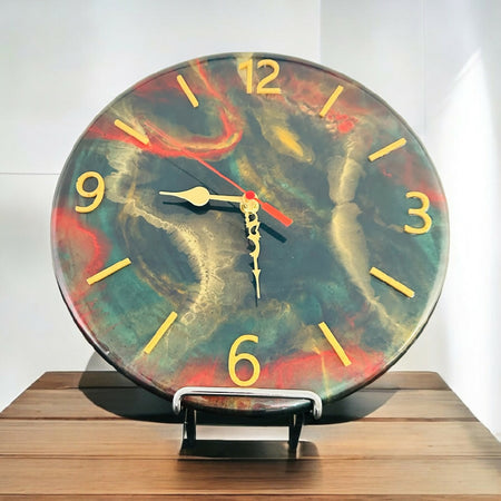 Timber Clock | 30cm Resin - Black/Red