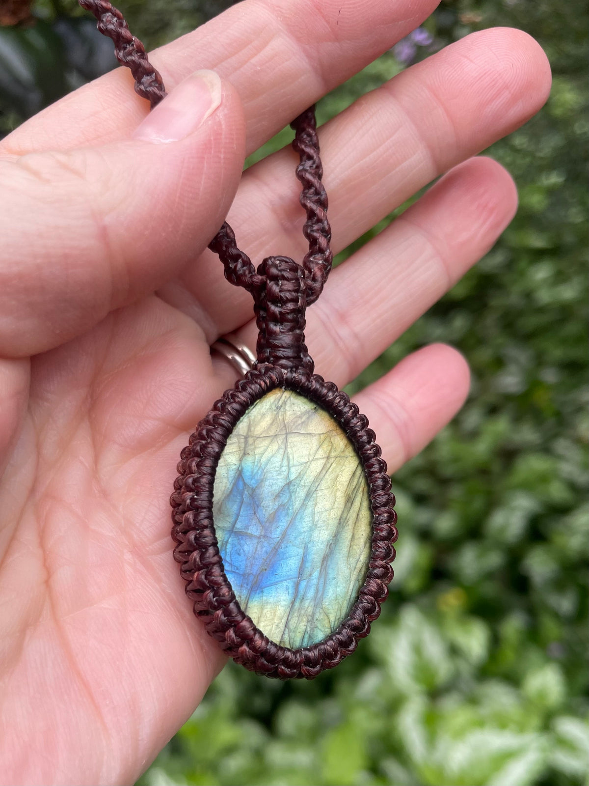 Labradorite Pendant, boho macrame necklace, adjustable