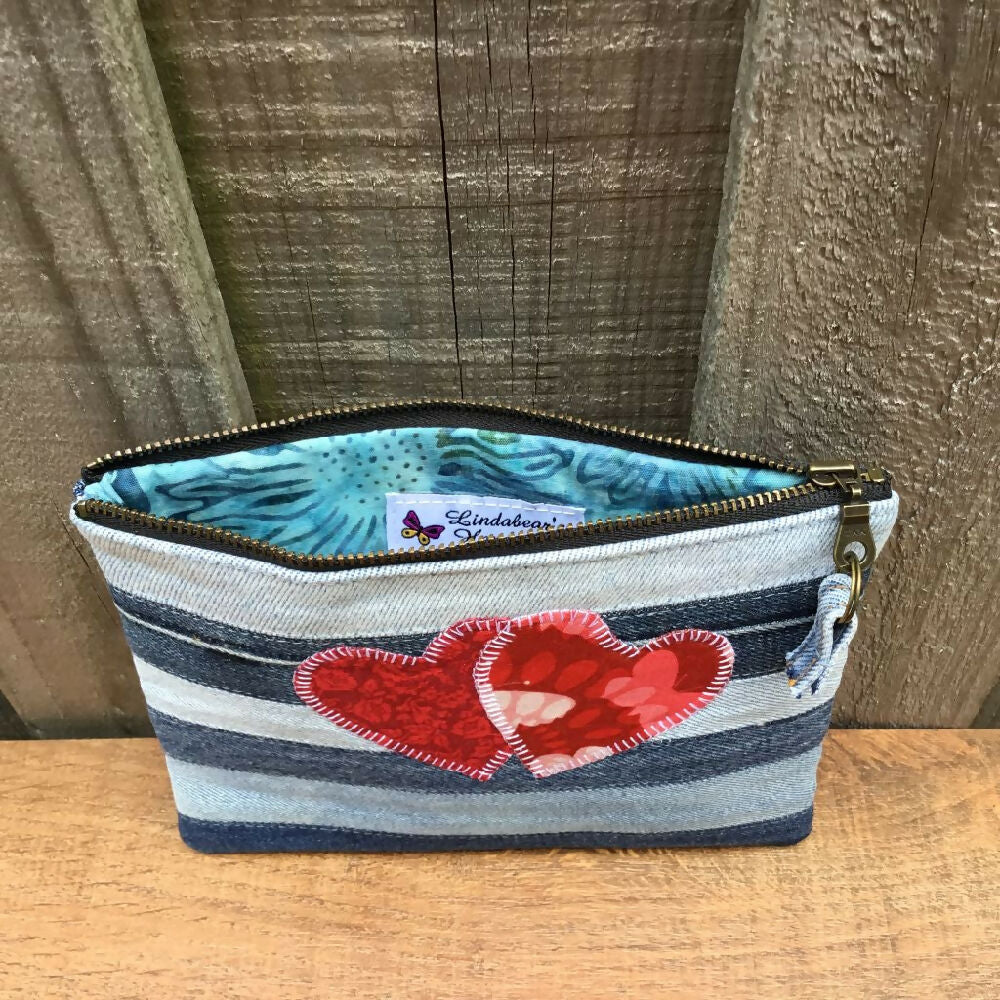 Upcycled Denim Purse – Red Hearts