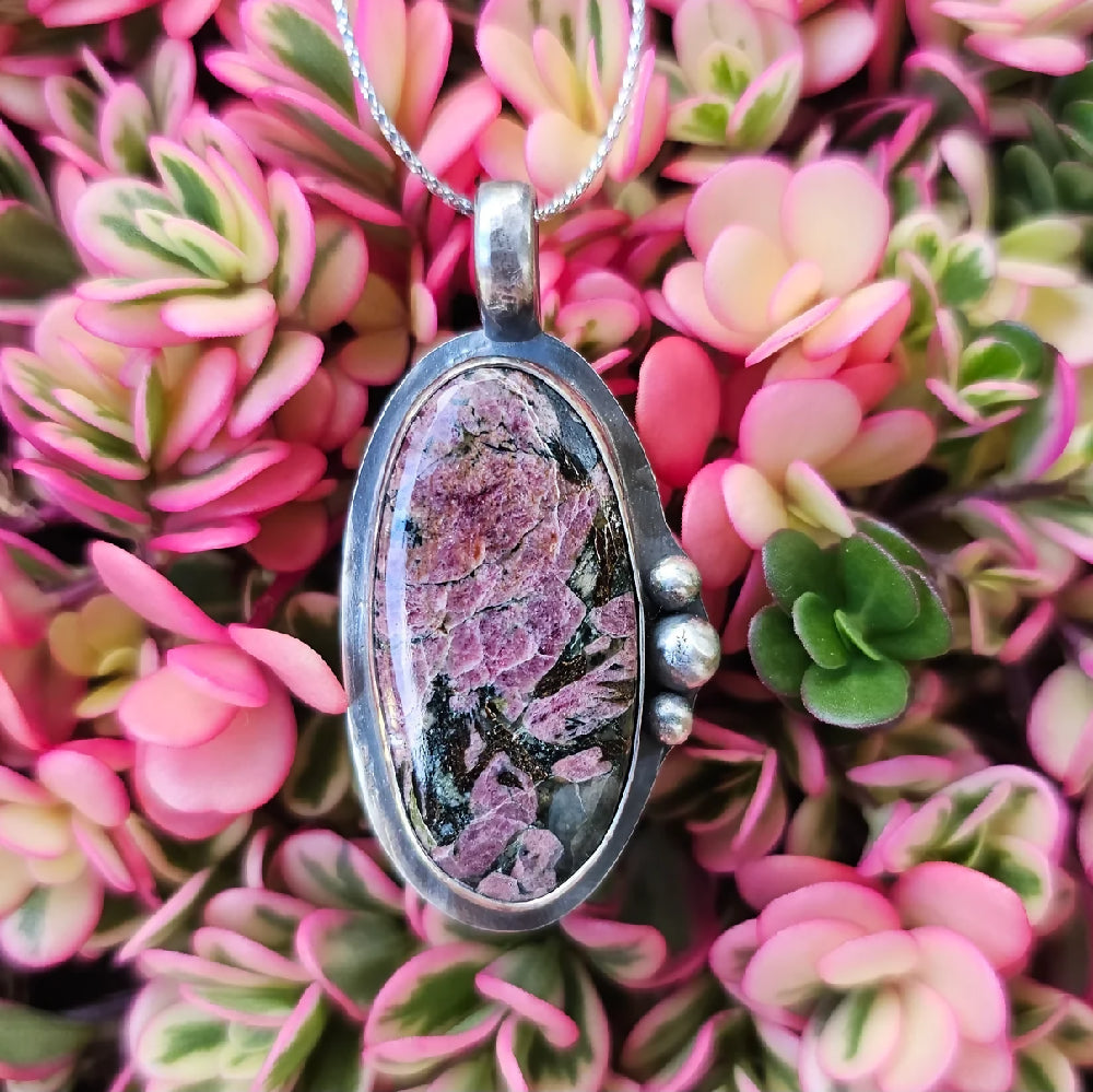 eudialyte sterling silver orb sphere pendant necklace