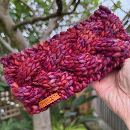 Purple Headband, Merino hand knitted headband - purples oranges and more