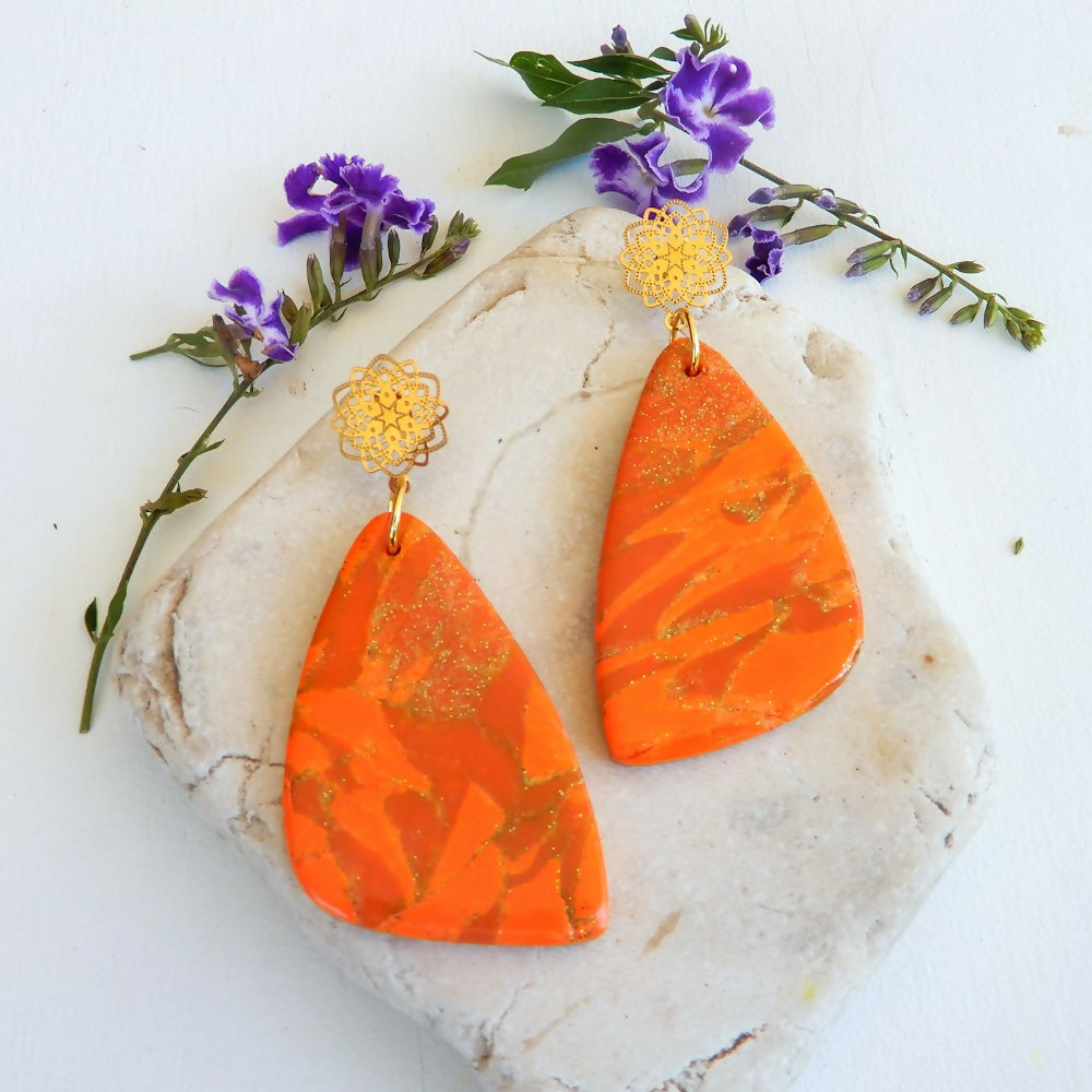 Orange & Ochre Polymer Clay Earrings "Sundown"