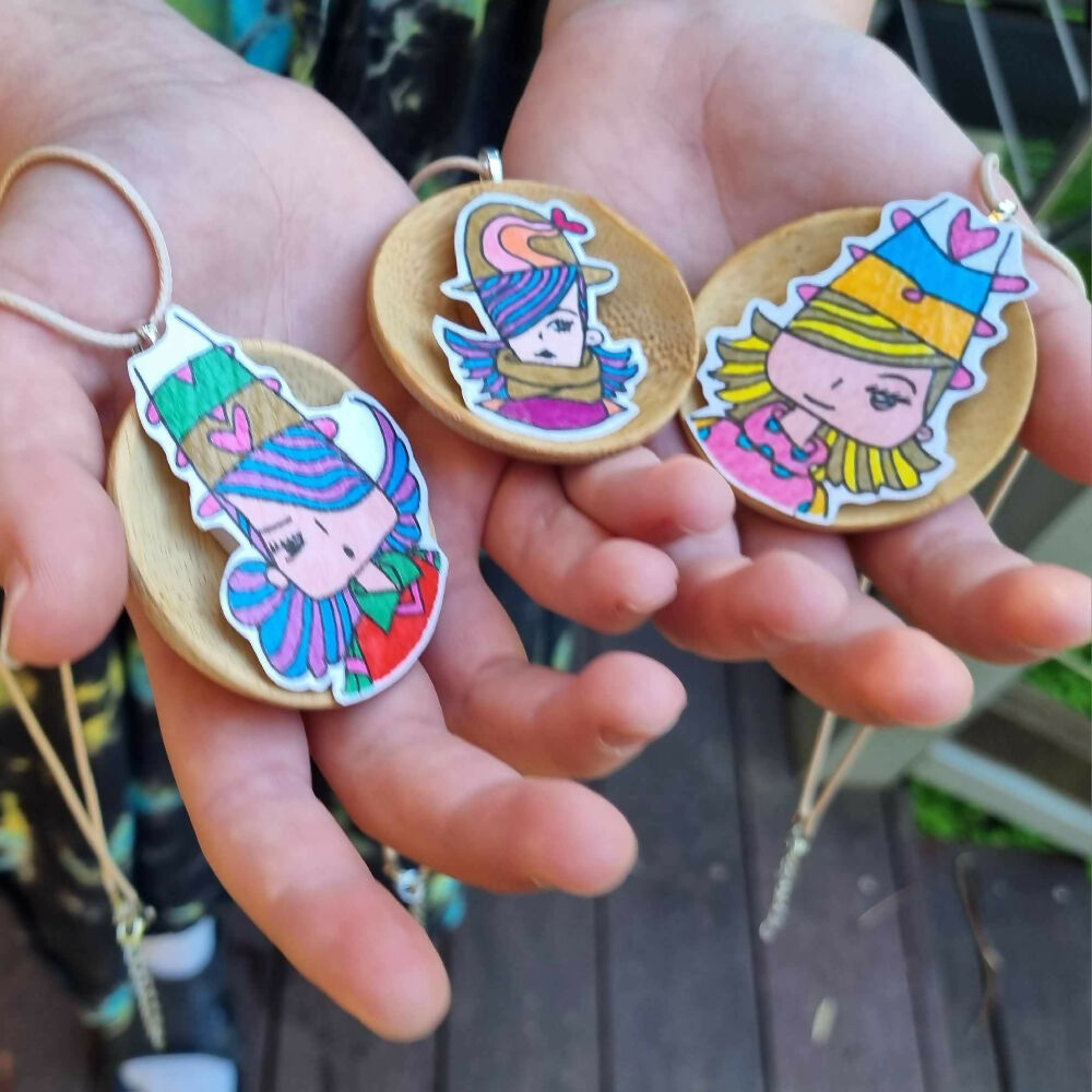 Whimsigirl Jewelry Series : Original Ink Illustration Necklace Pendant