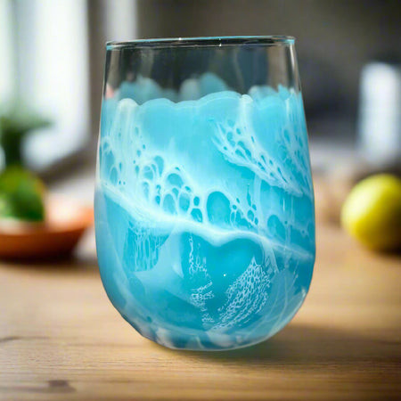 Decorated Glass Tumblers Blue Wave