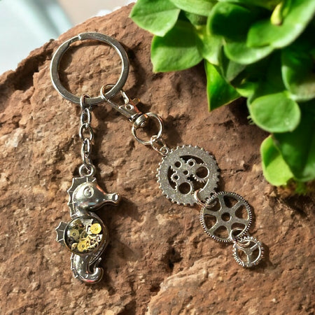 Steampunk watch parts seahorse keyring