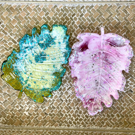 Sparkling Leaf-Shaped Resin Trinket Dishes - Set of 2