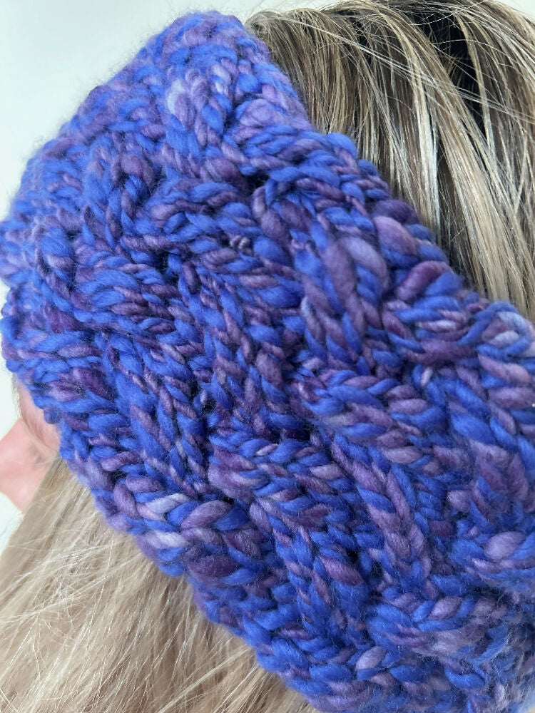 Hand knitted Wool Headband - Purple Passionfruit