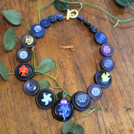 Blue button necklace - An Octopus's garden