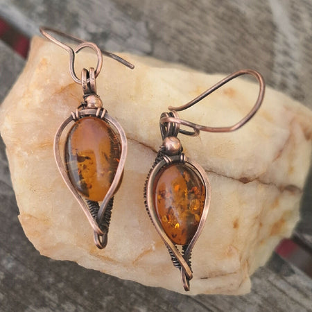 Baltic Amber earrings in Copper