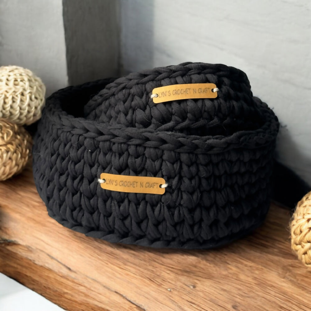 Australian-artist-handmade-crochet-black-basket