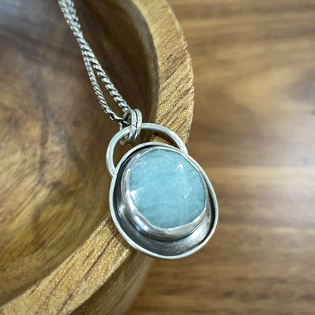 Sterling Silver Amazonite Oval Shadowbox Bezel Pendant