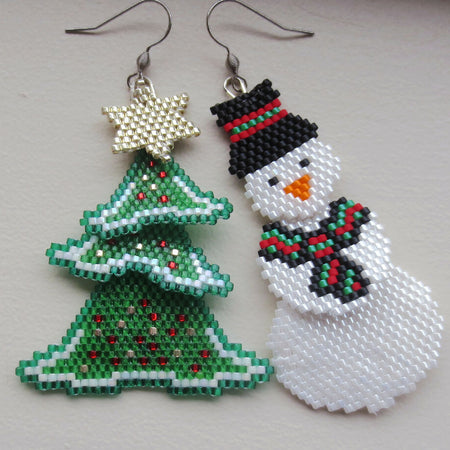 Christmas Tree and Snowman Earrings