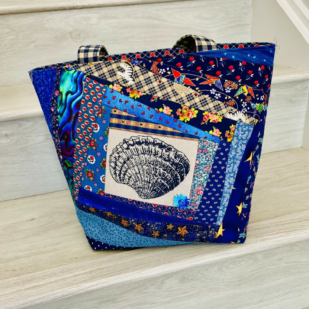 Sea shells patchwork beach bag