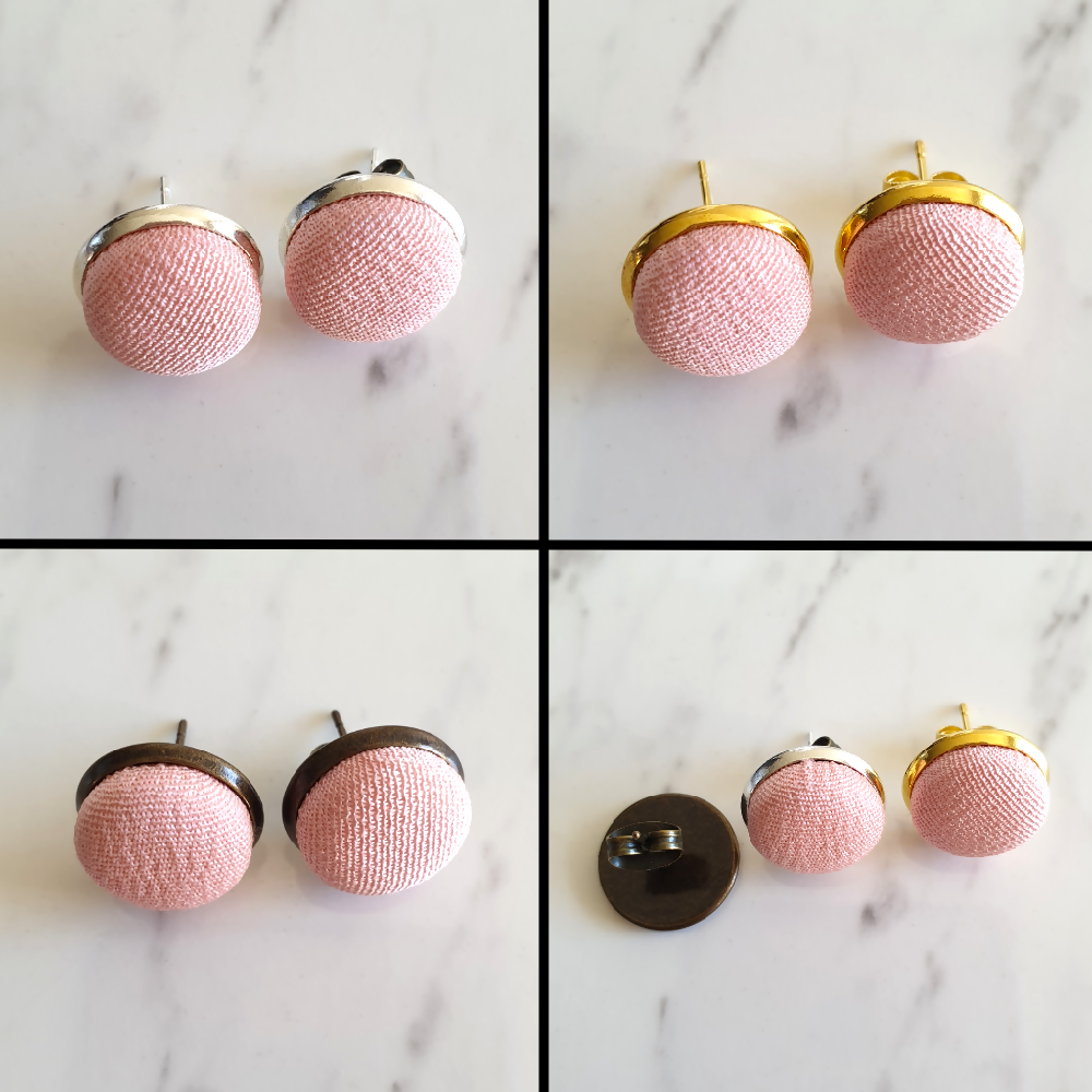 1.4cm Round Pale Pink Kimono Fabric Cabochon stud earrings