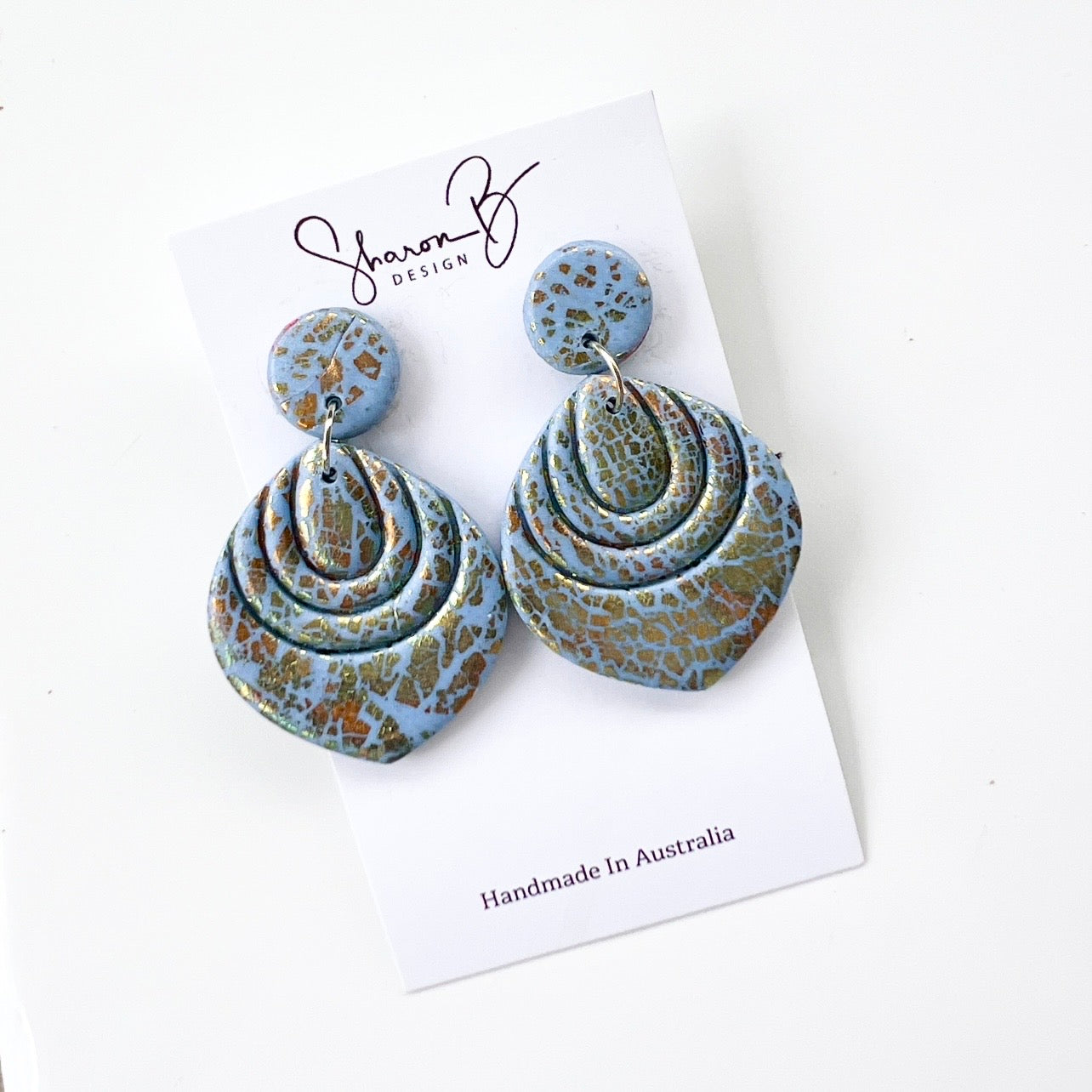Earrings ~Dangles ~Lightweight ~Blue~Gold Leaf
