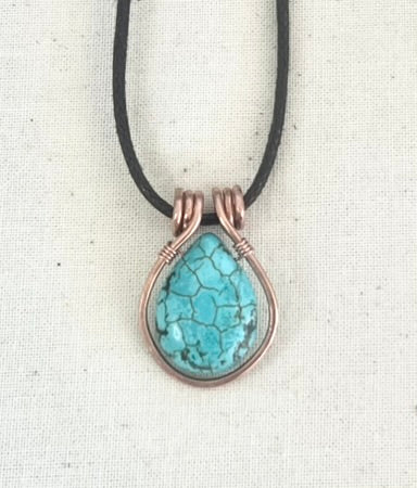 Copper and Stabilised Turquoise Pendant with Adjustable cord