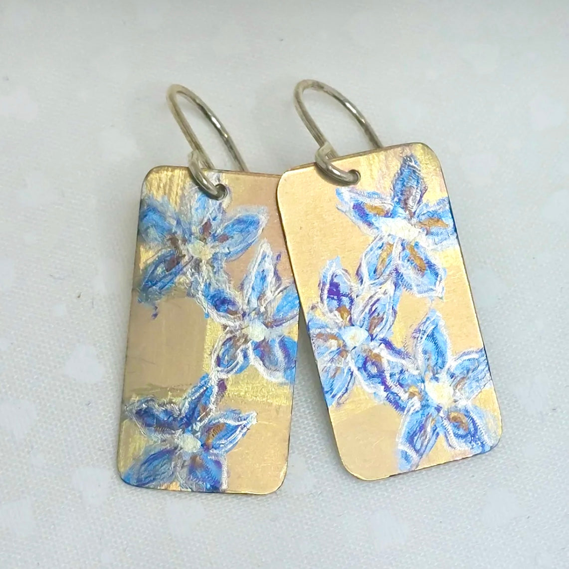 Titanium Dangles with Painted Wahlenbergia Design-Gold and Blue
