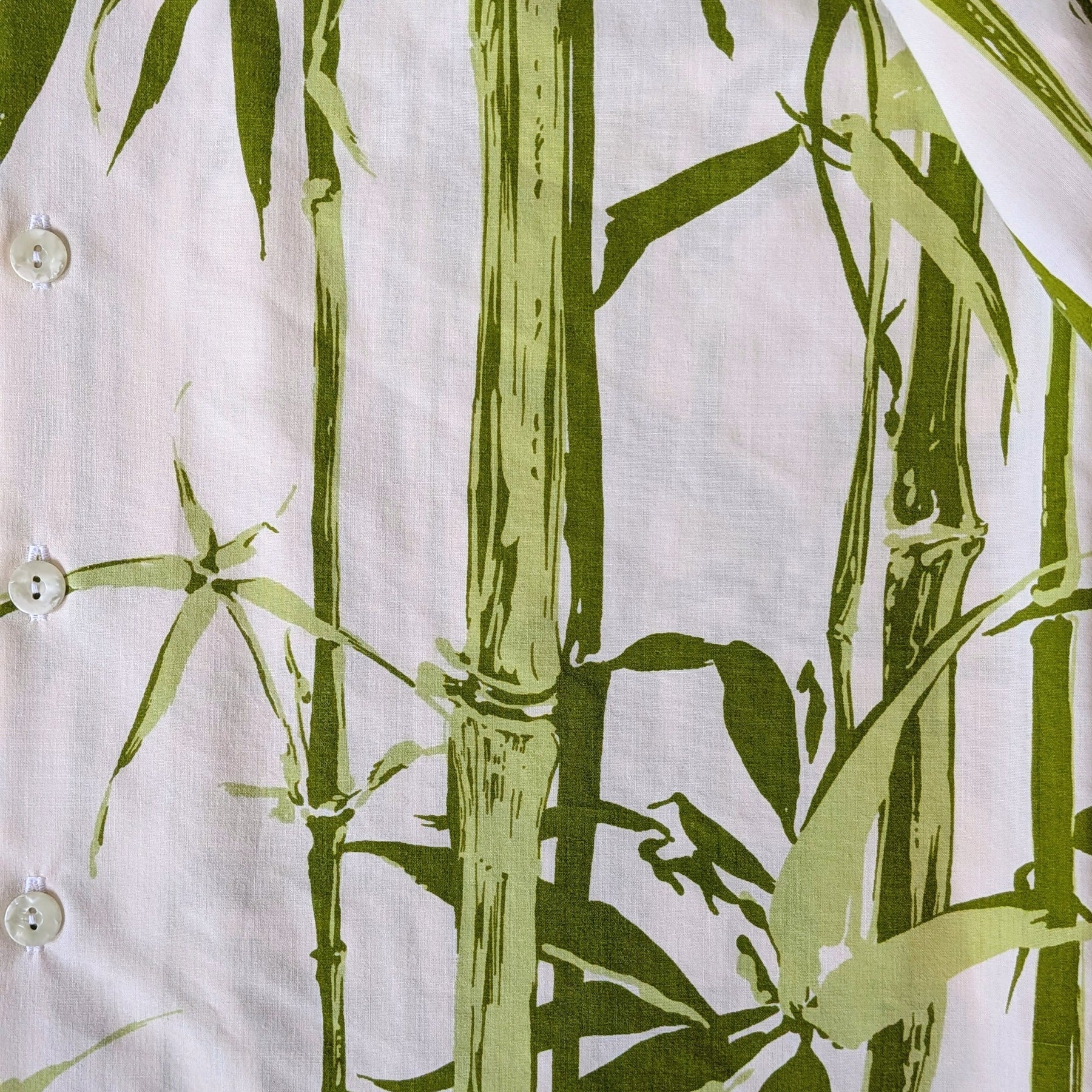 Upcycled Vintage 1970s Cotton Unisex Button-up Shirt (Green Bamboo & White / Size M)