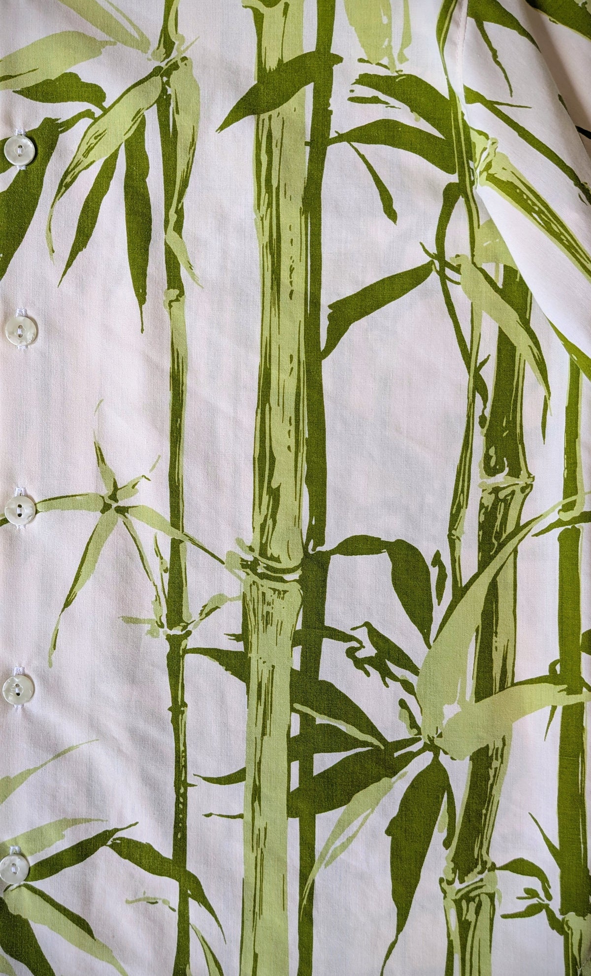 Upcycled Vintage 1970s Cotton Unisex Button-up Shirt (Green Bamboo & White / Size M)
