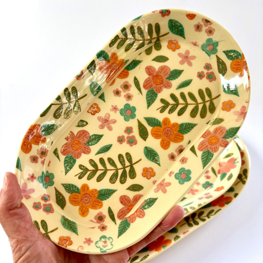 Flower Pattern Ceramic Tray/Plates Set of 3