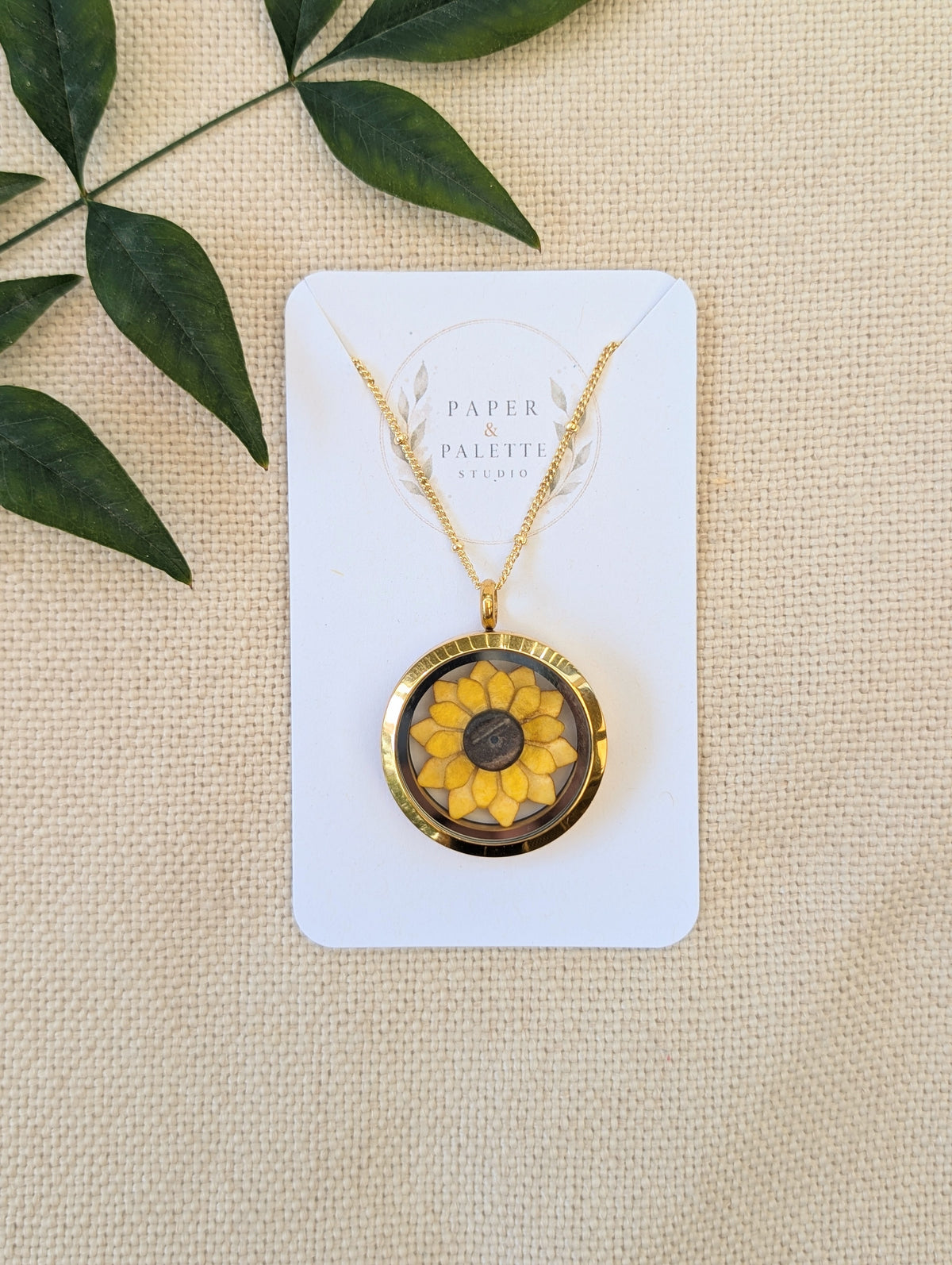 Sunflower Necklace | Handmade Paper Flower Floating Locket | Gold-Plated Chain