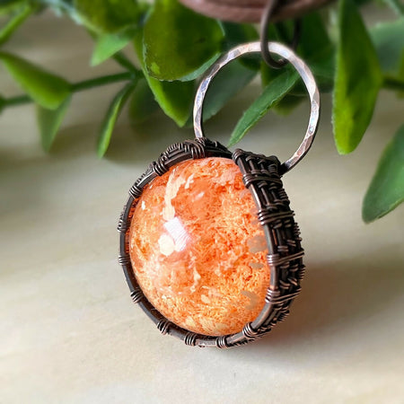 41x28mm Wire-Wrapped Orange Resin Pendant