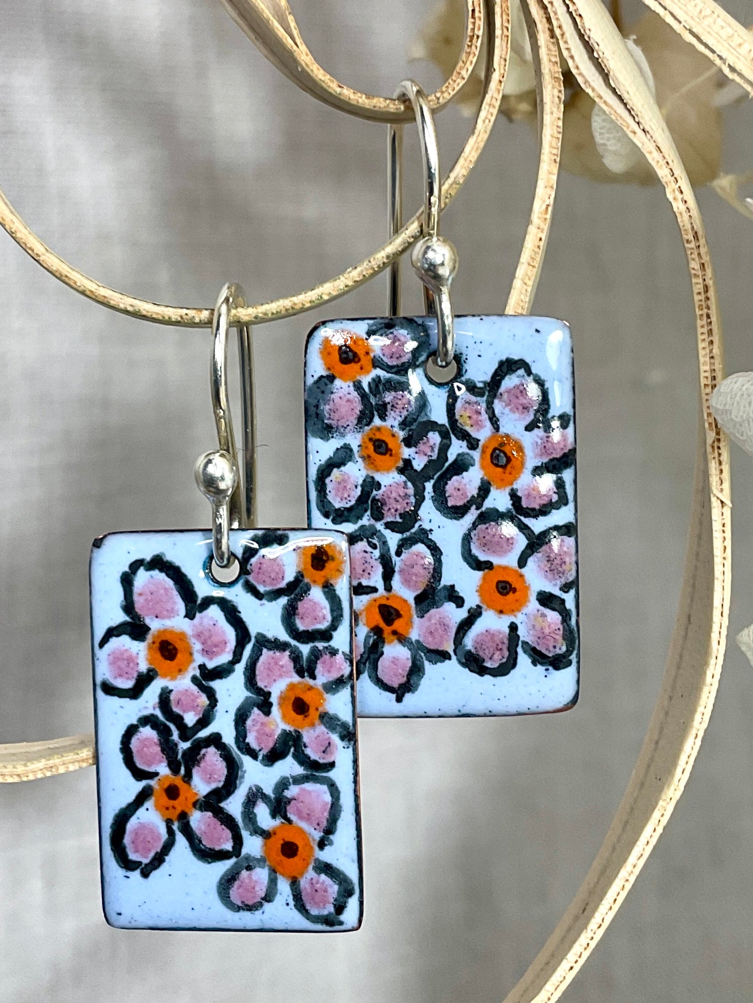 Flower earrings. Hand painted enamel. Handmade 3 styles