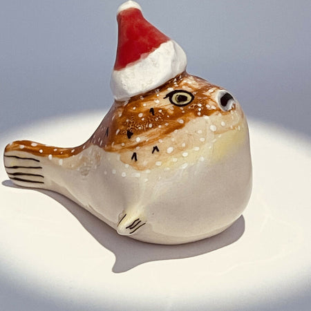 Daddy Puffer fish with Christmas hat ornament