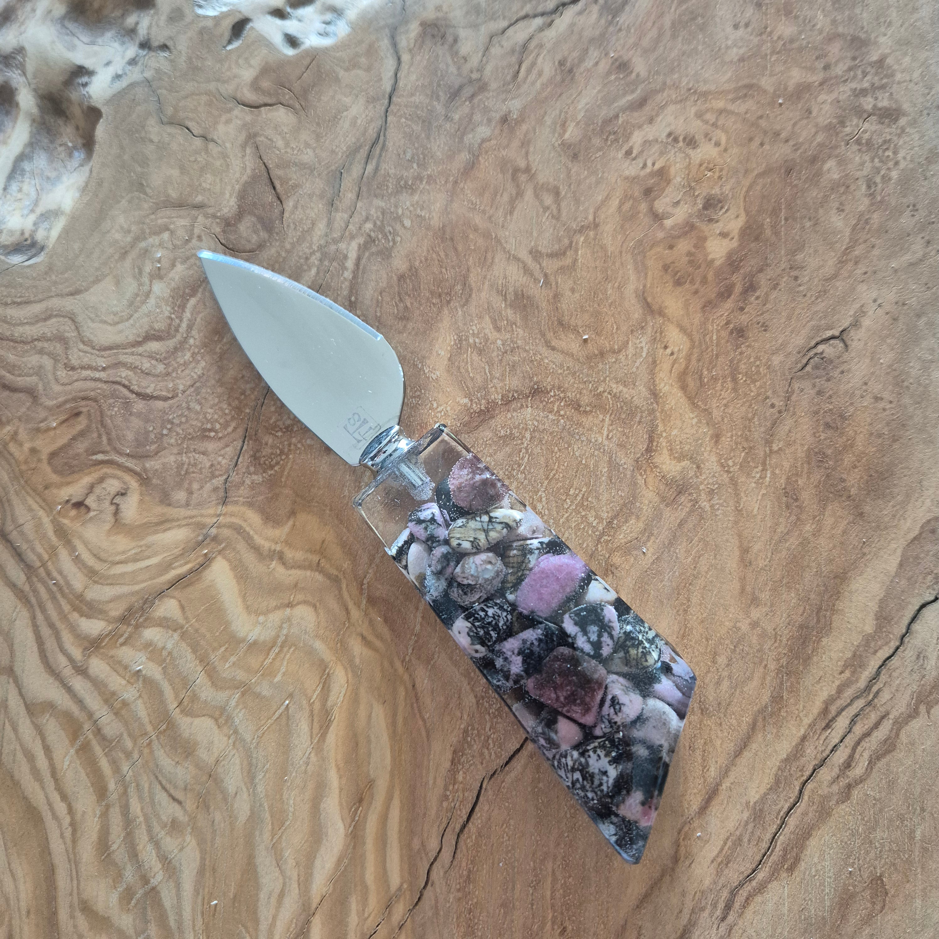 Handmade resin cheese knives with inlaid stones or botanicals