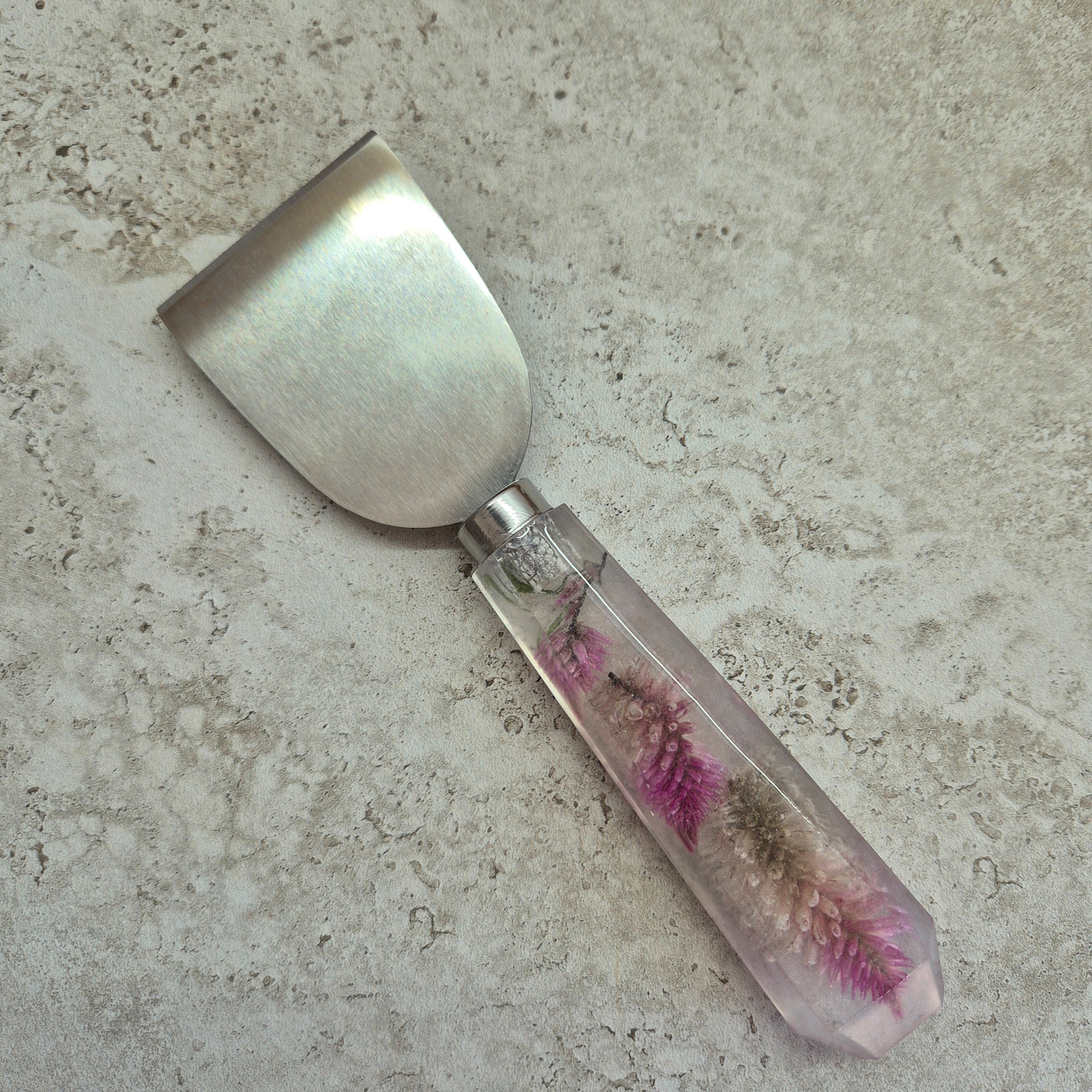 Handmade resin cheese knives with inlaid stones or botanicals