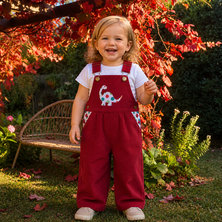Dinosaur and Elephant Cord Buckle Overalls