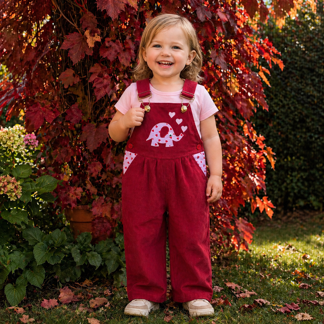 Dinosaur and Elephant Cord Buckle Overalls