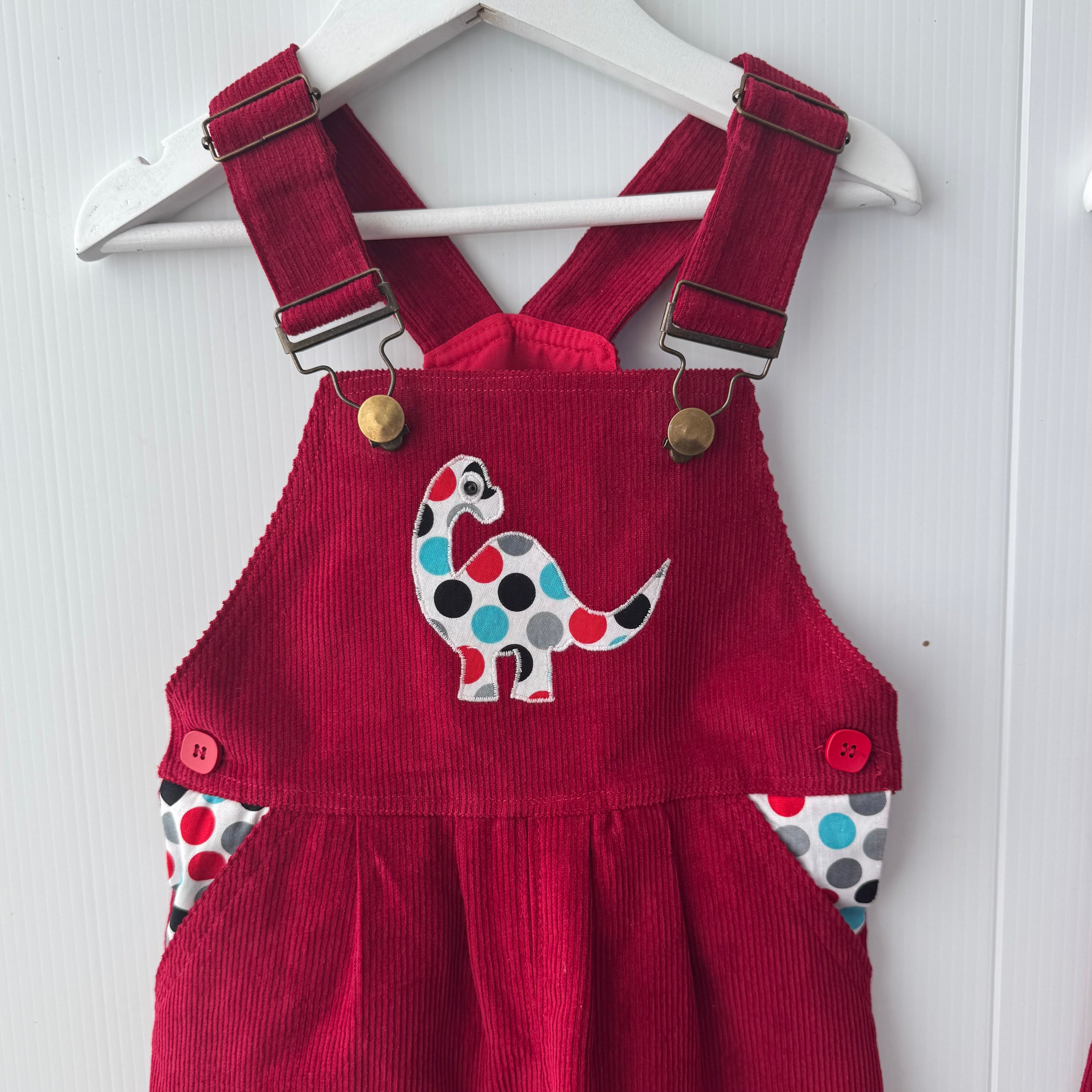 Dinosaur and Elephant Cord Buckle Overalls