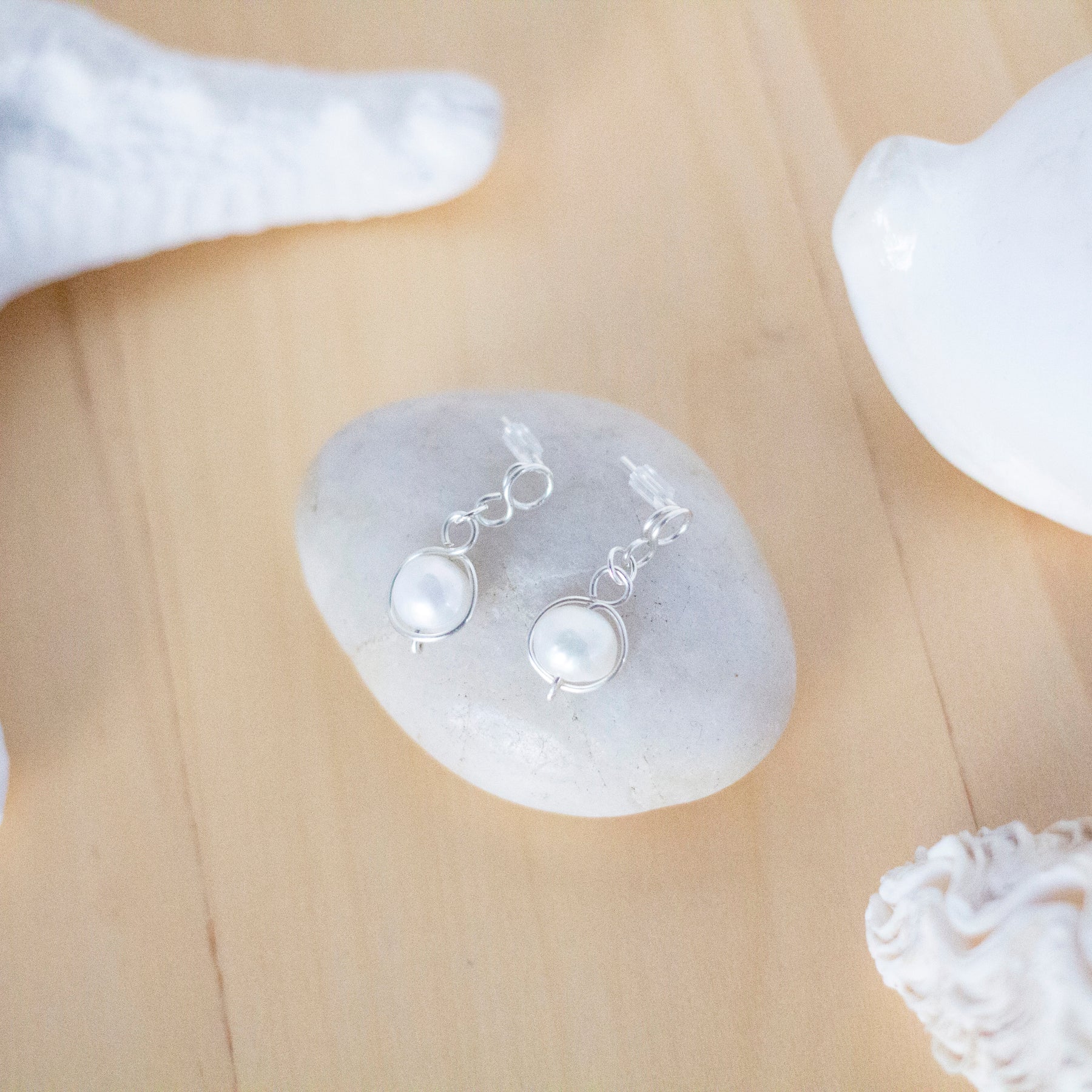 Baroque Pearl Silver Loop Stud Earrings | Sterling Silver