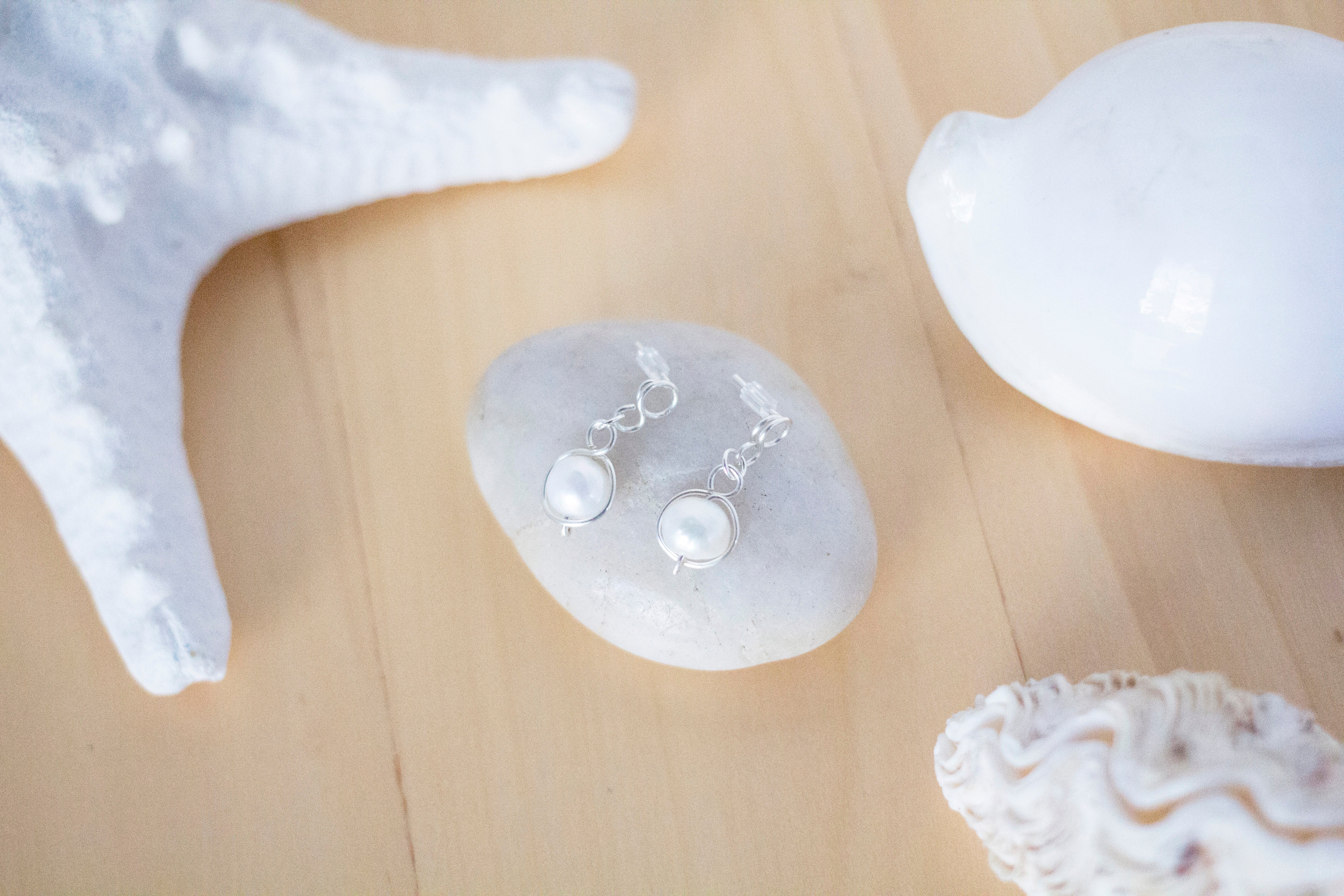 Baroque Pearl Silver Loop Stud Earrings | Sterling Silver
