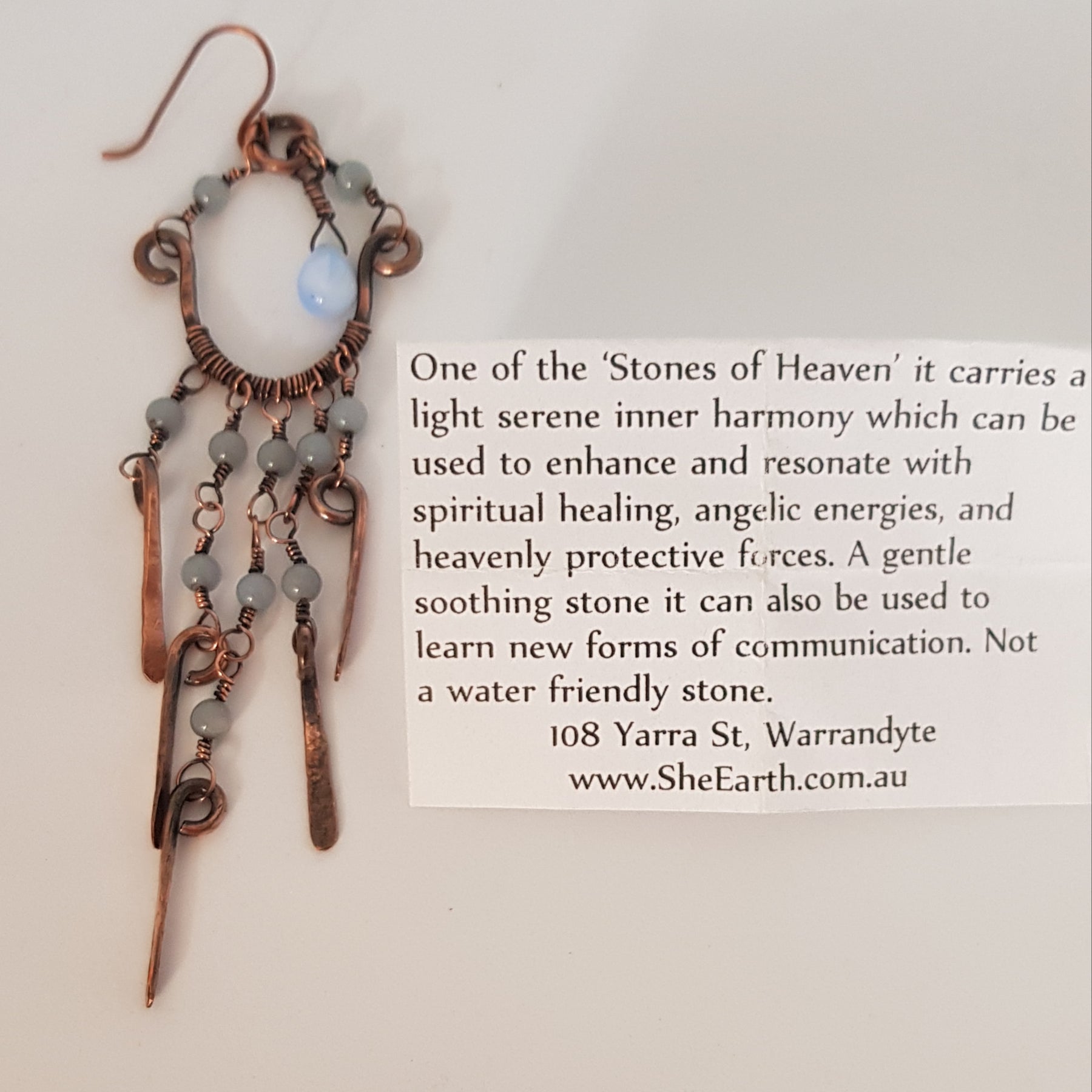 Chandalier earrings with Angelite beads, #668AM/E