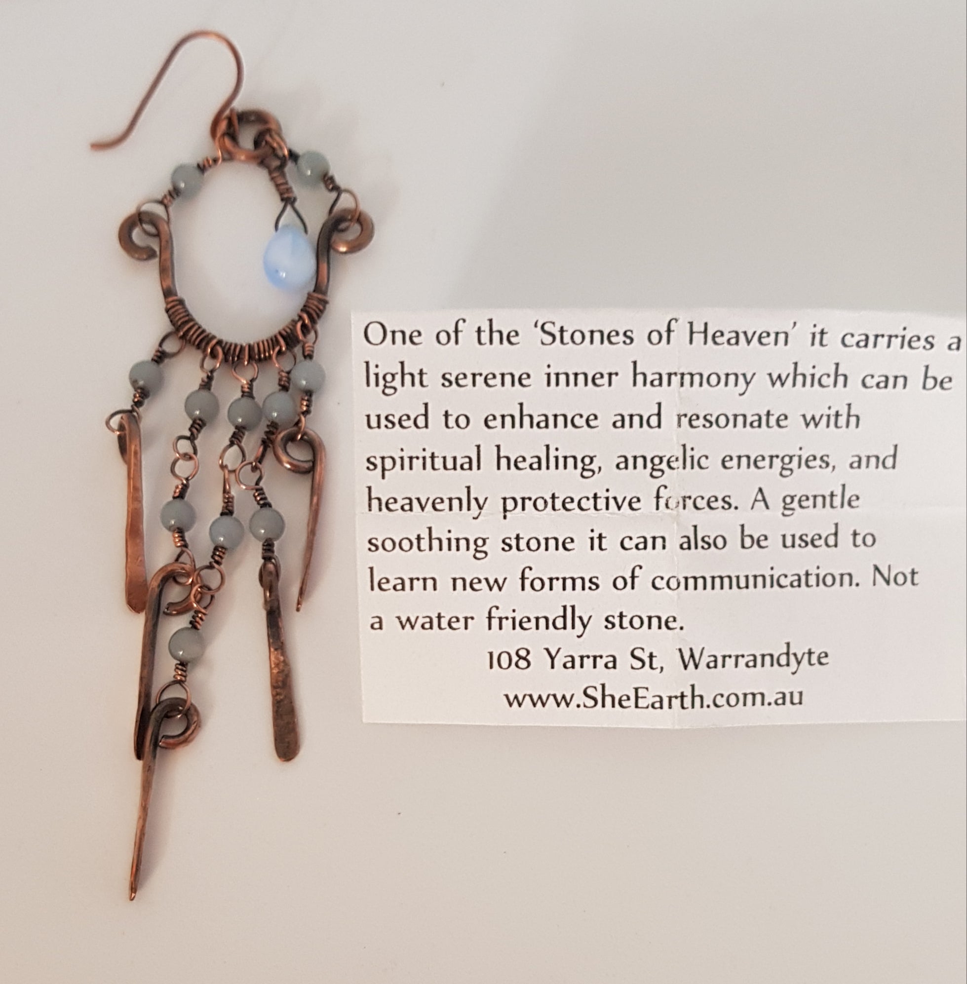Chandalier earrings with Angelite beads, #668AM/E