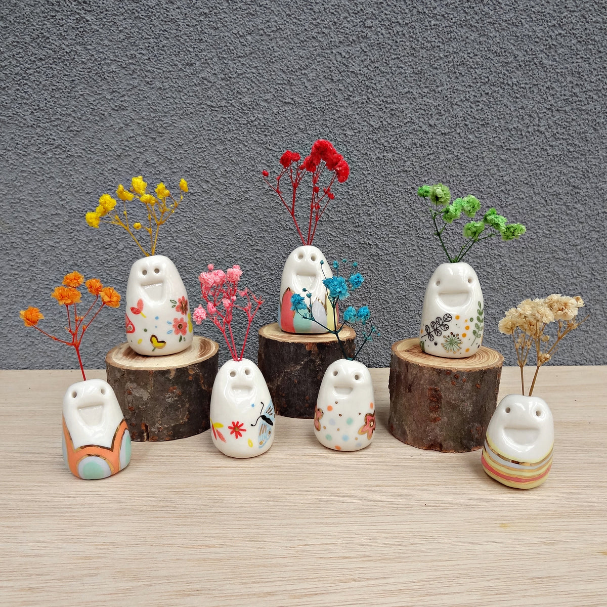 Flower Pebble Pets - Cute ceramic desk buddy - Mini pottery collectable